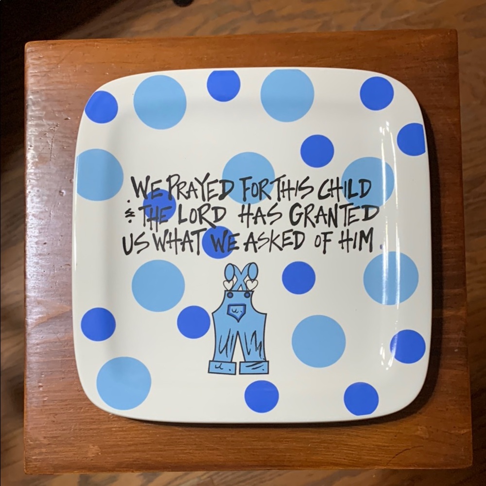 MAGNOLIA LANE COLLECTION- Blue Polka Dot Decorative Plate with inspirational